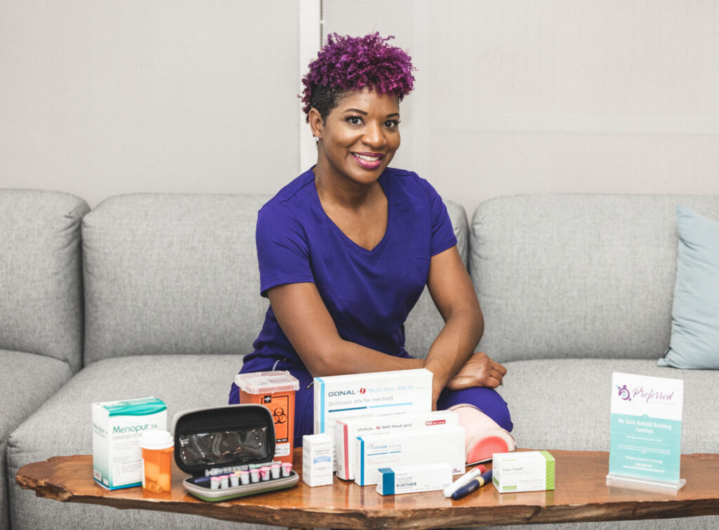 picture of nurse with common medications used for fertility treatment